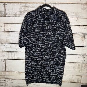 Harley Davidson Men’s L Button Shirt Black Signature Print Biker Style Tee